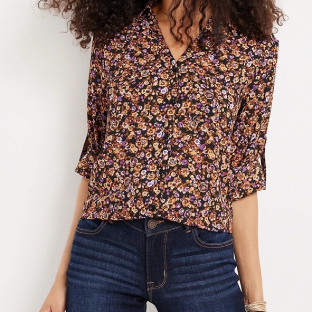 Maurices Winona Ditzy Floral Long Sleeve Blouse - medium